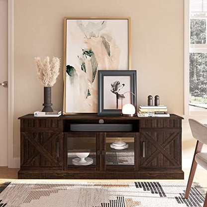 BELLEZE 65 Inch Modern Farmhouse Industrial Style Entertainment TV Stand for TVs Up to 70 Inches, Versatile Media Cabinet with Shelves and Storage - Veropeso (Espresso) - color: Espresso, style: 65"