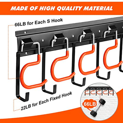 TVKB 68'' All Metal Garden Tool Organizer Adjustable Garage Tool Organizer Wall Mount Garage Organizers and Storage with Heavy Duty Hooks Tool Hangers for Garage Wall, Shed, Garden - size: 68inch(17"x4pack)