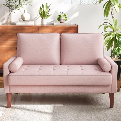 Vesgantti 48" Loveseat Sofa, Small Couch with Solid Wood Legs | Small Couch for Small Spaces, Mid Century Modern Loveseat, Easy Assembly Sofa for Living Room, Bedroom, Pink - color: Pink