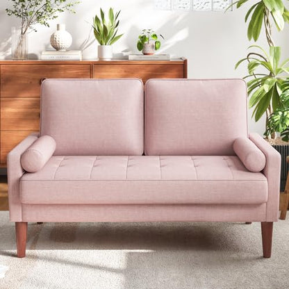 Vesgantti 48" Loveseat Sofa, Small Couch with Solid Wood Legs | Small Couch for Small Spaces, Mid Century Modern Loveseat, Easy Assembly Sofa for Living Room, Bedroom, Pink - color: Pink