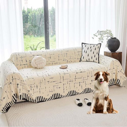 Sherpa Fleece Couch Cover for 2 Cushion Sofa, Beige, 71" x 118" – Pet Proof Sofa Covers, Heavy Duty, Scratch Resistant, Pet Friendly Furniture Cover – Easy Install, Machine Washable - color: Stripe 2 White, size: 71" x 118"