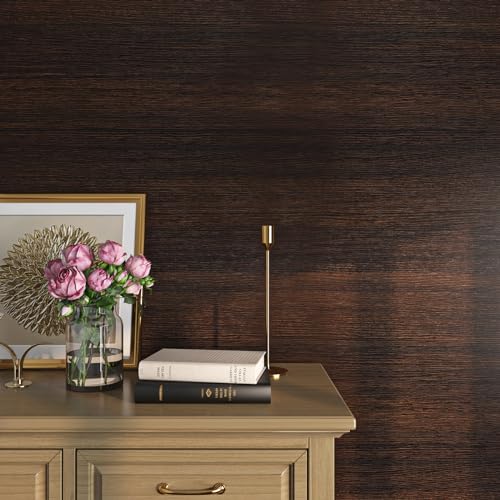 ReWallpaper 17.7 x 472 Inch Long Peel and Stick Wood Contact Paper Dark Brown Wood Wallpaper for Walls Kitchen Cabinets Countertops Bedroom Waterproof Vinyl Espresso Contact Paper for DIY Home Decor - size: 17.7" x 472"