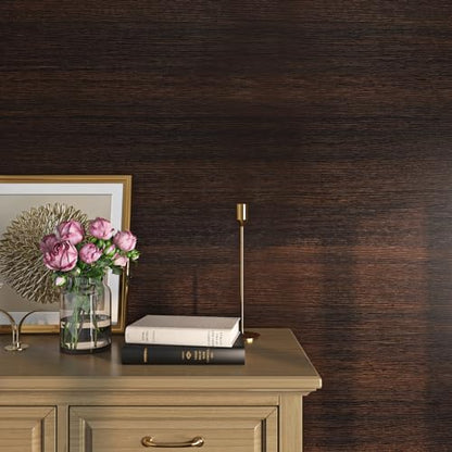 ReWallpaper 17.7 x 472 Inch Long Peel and Stick Wood Contact Paper Dark Brown Wood Wallpaper for Walls Kitchen Cabinets Countertops Bedroom Waterproof Vinyl Espresso Contact Paper for DIY Home Decor - size: 17.7" x 472"