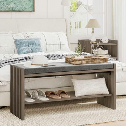 Shoe Storage Bench Bedroom, Entryway Bench with Cushion, Ottoman Benches for Living Room Hallway Entry (Greige Oak, 40 Inch Wide) - color: Greige Oak
