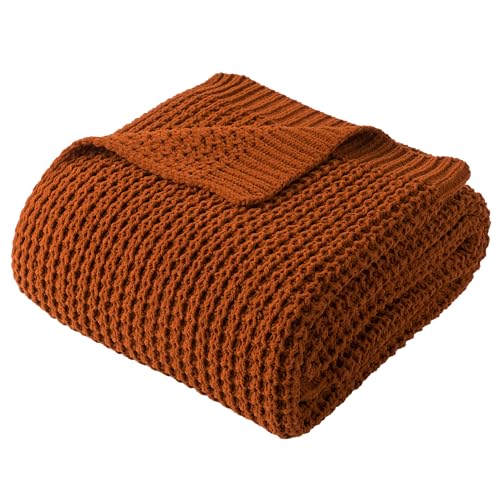 Waffle Knit Blanket Throw, Fall Caramel Throw Blanket for Couch, 50"x60" | Chunky Chenille Throw Blanket, Soft Rust Throw Blanket for Home Decor, Autumn, Sofa, Modern Farmhouse Knitted Style - color: Caramel, size: 50"x60"