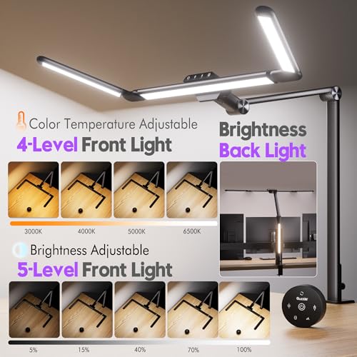 Quntis 32.5" Eye Care Architect Desk Lamps with Clamp for Office Home Dorm | 1100LM Bright, Ambient Backlight, Radar Sensor, Remote Control, 2H Timer, Workbench Drafting Reading Video Conference Task