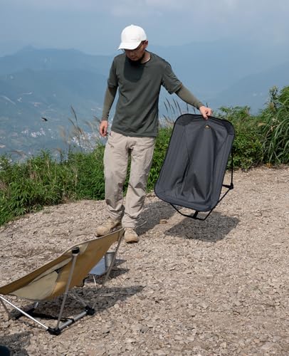 Low Ultralight Compact Folding Chair (Black Grid) | with Side Pocket and Carry Bag, for Camping Backpacking Hiking - color: Black Grid