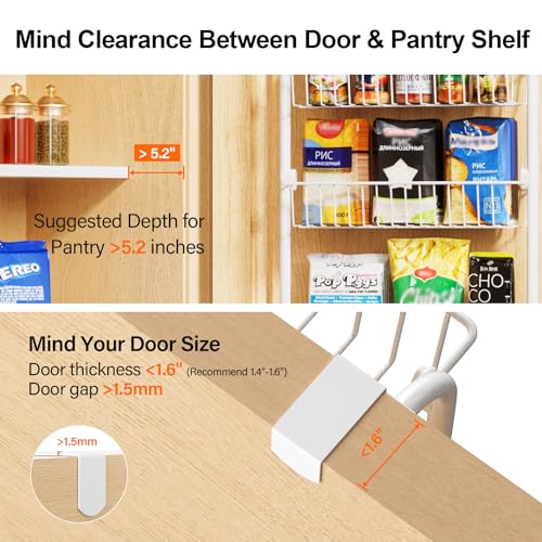 Delamu Over the Door Pantry Organizer, 6-Tier Pantry Organizers and Storage, Metal Cabinet Door Organizer, Hanging Spice Rack Shelves for Home & Kitchen, D5 x W18 x H50 inch, White - color: White, size: 6 Tier-M