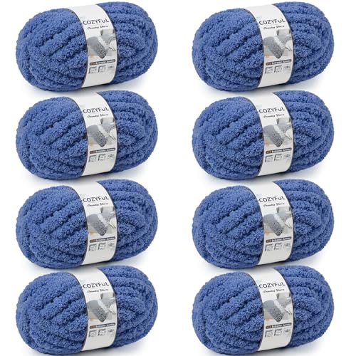 Cozyful Chunky Yarn for Hand Knitting - #10 Chunky Chenille Yarn, Jumbo Big Thick Chunky Yarns for Crocheting, Super Bulky Chunky Knit Blanket Yarns, 8 Skein (22 yds 8 oz Each Skein), Country Blue - color: Country Blue