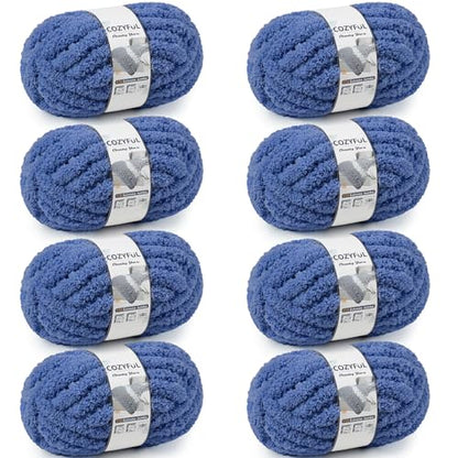Cozyful Chunky Yarn for Hand Knitting - #10 Chunky Chenille Yarn, Jumbo Big Thick Chunky Yarns for Crocheting, Super Bulky Chunky Knit Blanket Yarns, 8 Skein (22 yds 8 oz Each Skein), Country Blue - color: Country Blue