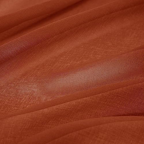 MIULEE Boho Fall Terracotta Linen Textured Sheer Curtains 42W×84L 2 Panels | Semi Transparent, Farmhouse, Window Net Panels with Rod Pocket for Bedroom Living Room - color: Terracotta, size: 42"W x 84"L (Pack of 2)