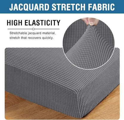 H.VERSAILTEX Super Stretch Individual Seat Cushion Covers Sofa Covers Couch Cushion Cover Slipcover Sets Thick Jacquard Textured Twill Fabric (3 Piece Sofa Cushion Covers, Grey) - color: Grey, size: 3 Cushion Sofa