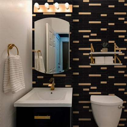 StyloVue 20 Sheets Peel and Stick Tile Backsplash, Black with Metal Gold Look Stick on Tile Upgrade Your Kitchen Backsplash, RV, Fireplace - color: Black With Metal Gold