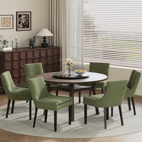 COLAMY Modern Dining Room Chairs Set of 6 with Mid Back and Wood Legs, Upholstered Kitchen Chairs for Dining Room/Living Room, Light Green - color: Light Green, size: Set of 6