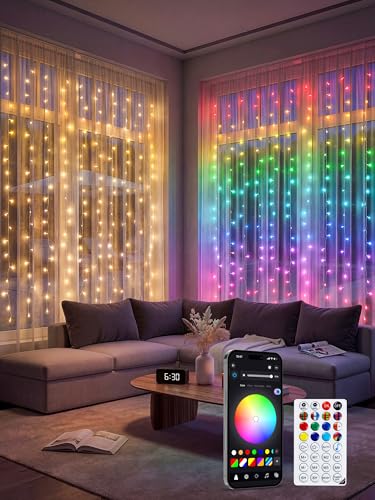RGB Curtain Lights, 280 LED Hanging Fairy Lights with App & Remote | Color Changing Hanging Fairy String Lights For Bedroom, Window, Wall, Backdrop, Party And Christmas Decor - color: Multicolor, size: 280 LED