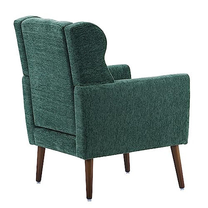 Accent Chair, Living Room Chairs with Solid Wood Legs & Pillow | Chairs Living Room with High Tufted Backrest, Reading Chair for Bedroom/Office, Chenille Fabric - color: Blackish Green