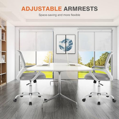 Sweetcrispy Computer Desk Chair, Mesh Office Chair, Lumbar Support, Grey | Ergonomic Mid-Back, Adjustable Height, 360° Swivel Wheels, Comfy Arms, Bedroom Study, Managerial Executive - color: Grey, size: 23 Inch