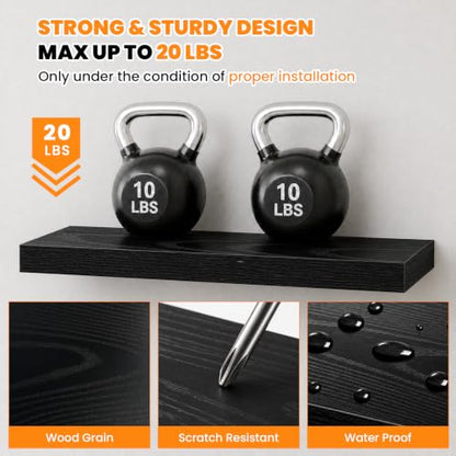 RICHER HOUSE 55 Inch Long Floating Shelves, 12 Inch Deep Black Wall Shelf | Wide Wall Shelves for Bedroom Kitchen Bathroom Wall Mounted Shelves, Rustic Wooden Bookshelf with Invisible Bracket, 2 Pack - color: Black, size: 55in