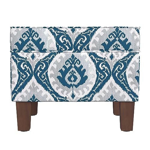 HomePop 22" Modern Rectangular Storage Ottoman - Blue Ikat Medallion Print - color: Blue Ikat Medallion Print