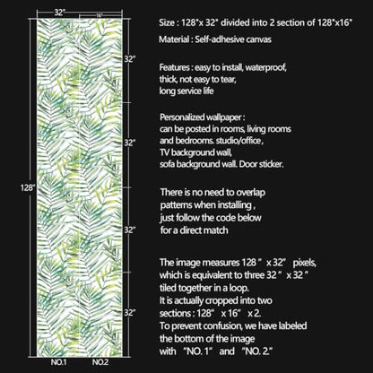 Tropical Watercolor Green Leaf Plants Peel and Stick self Adhesive Wallpaper - 128''x32'' - color: X10, size: 128"x32"