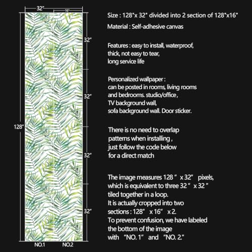 Tropical Watercolor Green Leaf Plants Peel and Stick self Adhesive Wallpaper - 128''x32'' - color: X10, size: 128"x32"