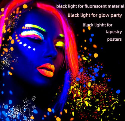 UV Black Light Bar 1ft LED Blacklight Strip Lights for Fluorescent Tapestry | Magnetic, 10W, USB-C Cord, Small, for Body Paint Glow Party Poster Cabinet Display, Bedroom Decor, THLIFURE, 2PACK
