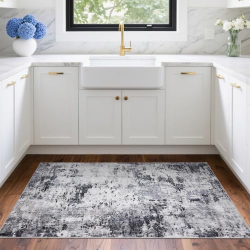 ROYHOME Modern Abstract 2x3 Area Rug Non Slip Non Shedding Low Pile Stain Resistant Rug for Entryway Kitchen Bedroom,Grey - color: Grey, size: 2' x 3' (Rectangular)