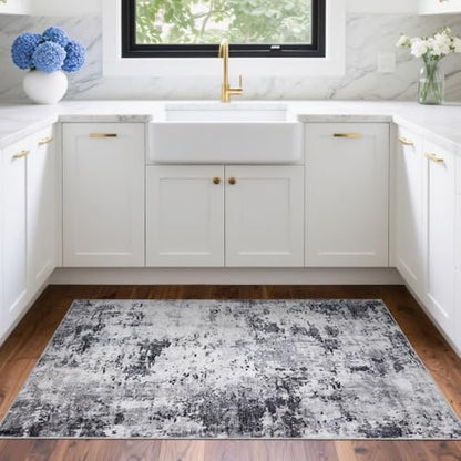 ROYHOME Modern Abstract 2x3 Area Rug Non Slip Non Shedding Low Pile Stain Resistant Rug for Entryway Kitchen Bedroom,Grey - color: Grey, size: 2' x 3' (Rectangular)