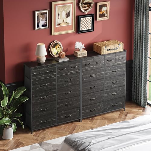 WLIVE 12 Drawer Tall Fabric Dresser Bedroom Storage Chest, Charcoal | Black tall 12-drawer fabric dresser with wood top, modern storage tower for bedroom home office closet living room - color: Charcoal Black Wood Grain Print