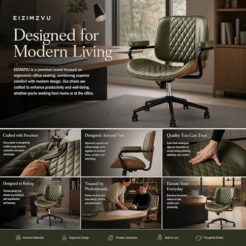 Home Office Desk Chair with Wheels, Armless Adjustable Height PU Leather Office Chair, Mid Back Ergonomic Computer Chair, Walnut Curved Seat Design No-Arm Chair (GX-9006-Armrests-Green) - color: Gx-9006-armrests-green