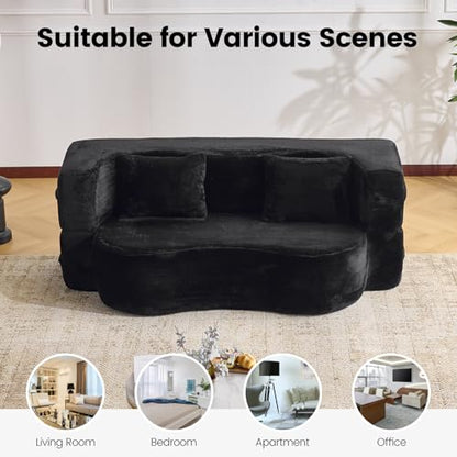 78” Convertible Sofa Bed, Single Size Sleeper Couch, Black | Boneless Folding Loveseat, Deep Seat, Soft Chenille, 4 Pillows, No Assembly, for Guest Living Room Bedroom - color: Black, size: 71"