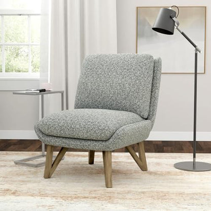Gray Accent Chair with Cushion, High Back & Armless, Brown Wood Legs, Modern Reading Chair for Bedroom, Living Room, Waiting Room