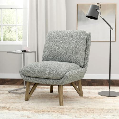 Gray Accent Chair with Cushion, High Back & Armless, Brown Wood Legs, Modern Reading Chair for Bedroom, Living Room, Waiting Room