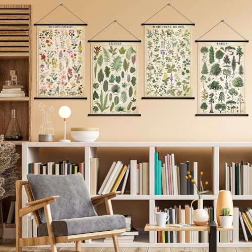 Lewtemi 4 Pcs Vintage Poster Nature Botanical Wall Art Wildflowers Leaves Medicinal Herbs Trees Wall Hanging Poster Prints Plants Chart Poster for Classroom, 15.35 x 23.62 Inch(Retro, Green Plants) - style: Green plants