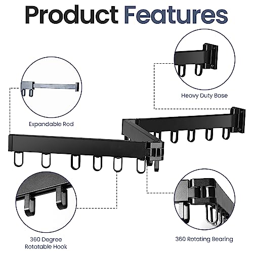 Foldable Wall Mounted Clothes Drying Rack – Heavy Duty Collapsible Laundry Rack with Hooks for Indoor/Outdoor Use, Perfect for Small Apartments and Space Saving Drying Needs