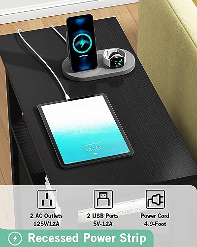 End Table with Charging Station, Side Table with 2 Drawer & USB Ports & Power Outlets, Nightstand for Small Spaces, Bedside Tables for Living Room Black - color: Black