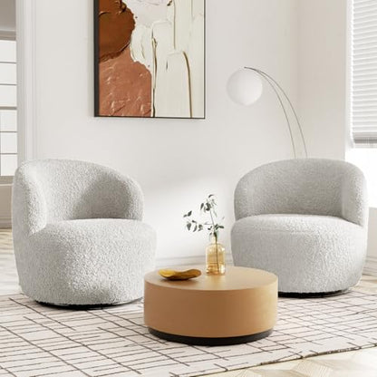 FiveWillowise Swivel Accent Chair Set of 2, 360° Small Round Barrel Chairs, Modern Cozy Sherpa Padded Armchair for Living Room, Bedroom, Waiting Room, Office, Light Grey - color: Light Grey, size: 2 PC