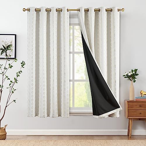 jinchan Boho Blackout Curtains 63 Inch Length for Bedroom Living Room | Golden on Off White Geometric Grommet Curtains Room Darkening Thermal Insulated Window Treatments 2 Panels - color: Boho | Gold on Off White, size: 52"W x 63"L (Pack of 2)