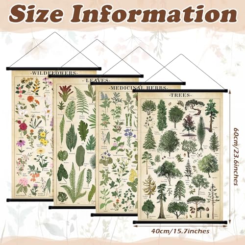 Lewtemi 4 Pcs Vintage Poster Nature Botanical Wall Art Wildflowers Leaves Medicinal Herbs Trees Wall Hanging Poster Prints Plants Chart Poster for Classroom, 15.35 x 23.62 Inch(Retro, Green Plants) - style: Green plants
