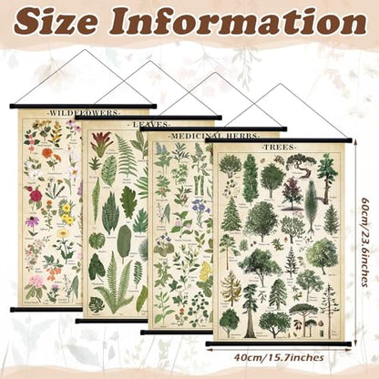 Lewtemi 4 Pcs Vintage Poster Nature Botanical Wall Art Wildflowers Leaves Medicinal Herbs Trees Wall Hanging Poster Prints Plants Chart Poster for Classroom, 15.35 x 23.62 Inch(Retro, Green Plants) - style: Green plants