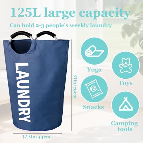 WOOHA 125L Large laundry basket,Collapsible laundry hamper, Tall Clothes Baskets Folding Washing Bin Foldable Fabric Hamper Bags for Bedroom, Closet,Bathroom,College,laundry bag,navy blue - color: Navy blue, size: 125L-XXXL