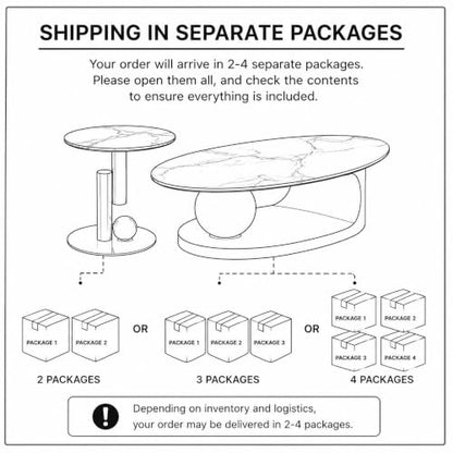 FT Global 2-Piece Nesting Coffee Table Set, 47.2-Inch Oval Coffee Table with 19.7-Inch Round End Table, Black UV-Printed Tempered Glass Tops, Brushed Gold Stainless Steel Bases