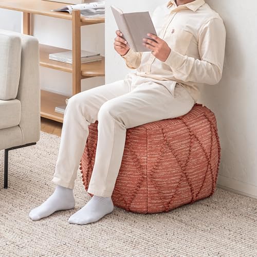 Anji Mountain Pouf Ottoman Foot Rest, Handmade Ottoman Pouf, Comfortable Foot Stool, Decorative Floor Seating for Living Room Decor, Bedroom & Home Décor Accent - Terracotta - color: Terracotta