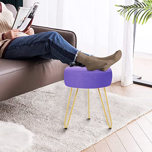 GERANT Multifunctional Vanity Stool - Velvet Footrest Stool-Upholstered Chair Stool -Ottoman Round Modern Dressing Chair - Side Coffee Table Seat with Golden Metal Leg for Living Room (Purple) - color: Purple