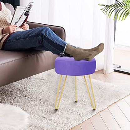 GERANT Multifunctional Vanity Stool - Velvet Footrest Stool-Upholstered Chair Stool -Ottoman Round Modern Dressing Chair - Side Coffee Table Seat with Golden Metal Leg for Living Room (Purple) - color: Purple