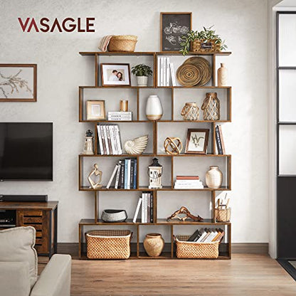 VASAGLE CUSTOS Collection - 6 Shelf Bookcase, S-Shaped Tall Bookshelf, Wood Display Shelf, Book Organizer, 27.6 x 9.5 x 75.4 Inch, Rustic Brown, for Living Room, Office, Rustic Brown ULBC61BXV1 - color: Rustic Brown, style: 6-Tier (27.6"W)