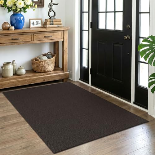 Washable Area Rug, Non Slip Entryway Rug, 4x5 Ft, Taupe/Coffee | Washable Cotton Braided Throw Rug, Non Slip Rubber Dot Backed, For Bedroom, Living Room, Entryway, Kitchen, Foyer - color: Taupe/Coffee, size: 4' x 5' (Rectangular)