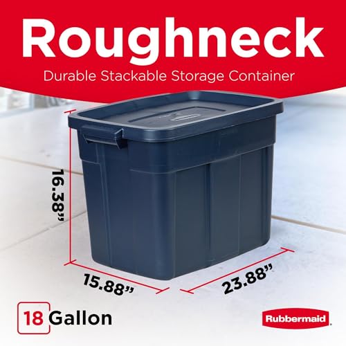 Rubbermaid Roughneck Tote 18 Gal, 6 Pack, Made in USA, Dark Indigo Metallic, Rugged Plastic Stackable Storage Bins with Lids and Handles - size: 18 Gal - 6 Pack