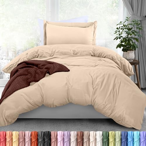Duvet Cover Twin/Twin XL, 3 PC Cotton Like Polyester, Zipper Closure, Beige | Extra Soft and Breathable, Wrinkle & Fade Resistant, Includes Duvet Cover and 1 Pillow Sham, Comforter Not Included, OekoTex - color: Beige, size: Twin/Twin XL - Duvet Cover Set