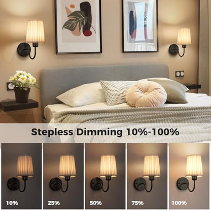 Battery Operated Wall Sconce Set of 2, Rechargeable Wall Sconces with 10000mAh Dimming Magnetic Bulb, Wireless Battery Powered Wall Lights with Pleated for Bedroom Living Room Gallery Hallway,Black - color: Black-White